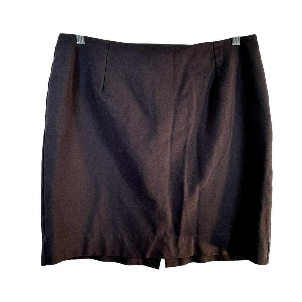 Lands End Brown Ponte Mini Skirt Womens 16 Stretch Pencil Back Zip 2718